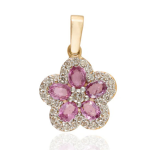 18K Gold Pink Sapphire Cherry Blossom Flower Pendant - Product Image 2