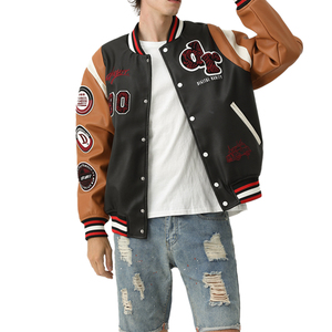 <b>Men's</b> PU Sleeves Varsity Baseball Letterman <b>Jackets</b> Contrast Sleeve Cheap Price Varsity <b>Jacket</b> Chenille Embroidery <b>Bomber</b> Coat - Product Image 6