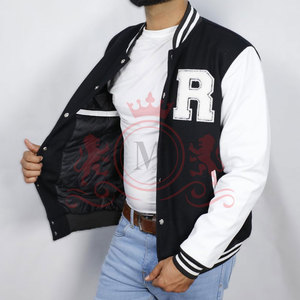 Custom Made Black <b>White</b> Letterman <b>Jacket</b> Contrast Sleeves Soft Fabric Modern Street Style For <b>Men</b> - Product Image 6
