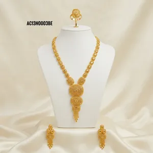 Conjunto de Collar Largo Nigeriano para Boda con Aretes y Anillo, Chapado en Oro Amarillo, Joyería Elegante para Mujer, Estilo Étnico - Product Image 1