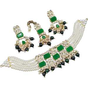 Conjunto de Joyería Kundan de 3 Piezas de Diseño Personalizado, Collar y Aretes de Latón, Joyería de Moda Nupcial de Alta Calidad - Product Image 1