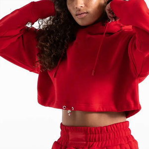 Ensembles de vêtements pour femmes : Sweat-shirts à capuche courts personnalisables avec logo, pantalons de survêtement, sweats à capuche épais vierges, tenues d'automne pour femmes - Product Image 2