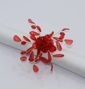 Anillos de Servilleta Redondos Ecológicos de Cristal Rojo con Diseño de Flor y Árbol para Bodas - Product Image 4