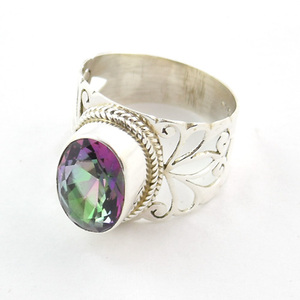 Anillo de Cóctel de Plata de Ley 925 con Cristal de Topacio Místico, Engaste de Puntas, Estilo Bohemia, Unisex, para Uso Diario - Product Image 3