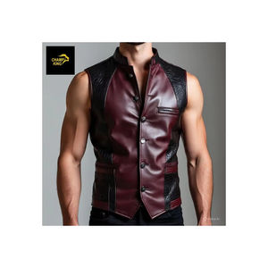 Champ King Chaleco de Cuero Negro Hecho a Mano para Hombre, Informal, Transpirable, Ecológico, con Cierre, para Invierno, 360g - Product Image 1