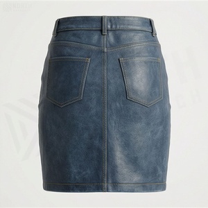 Jupe crayon en jean taille haute pour femme, mini, couleur unie, style décontracté avec poches, finition délavée - Product Image 2