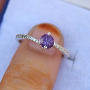 Amethyst <b>Ring</b> <b>925</b> Sterling <b>Silver</b> Genuine Gemstone Handmade Wedding <b>Ring</b> Round Cut Gift For Her Jewelry - Product Image 5