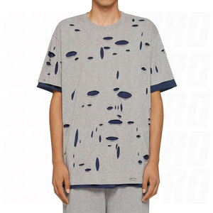 Camiseta de Algodón Desgastada para Hombre, Corte Holgado, Estampada, Color Sólido, Transpirable, Estilo Urbano, Informal, Verano, Moderna, con Gráficos - Product Image 1