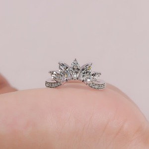 Pear Diamond Crown <b>Ring</b> Lab Grown Curved Wedding Band Solid Gold Tiara <b>Stacking</b> <b>Ring</b> Marquise and Round Diamond Jewelry - Product Image 5