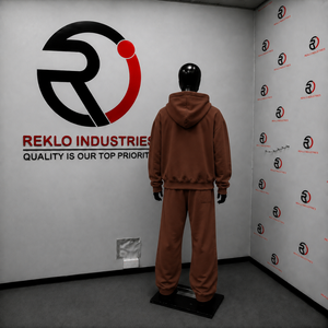 Brown Men Tracksuit Set Plain <b>Full</b> <b>Zip</b> <b>Hoodie</b> Jogger Pants Custom Wholesale Casual Streetwear Sportswear Fleece Two Piece Wear - Product Image 4