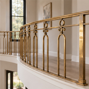 Ovale Messing-Geländerbalustrade mit gewölbten vertikalen Stangen und kreisförmigen Akzenten für Luxushotels und Villen - Product Image 3