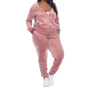 Plaine velours velours fermeture éclair correspondant à capuche avec survêtement survêtement femmes surdimensionné survêtement 2026 - Product Image 2