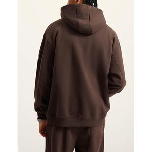 Sudadera con capucha de entrenamiento atlético holgado informal para hombre 2025, sudadera de lana XL con bolsillo de canguro y bordado 3D marrón - Product Image 5