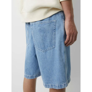 Shorts Bermuda en jean bleu clair pour homme, taille mi-haute, élastique, respirant, couleur unie, 100 % coton tissé, avec poches - Product Image 4