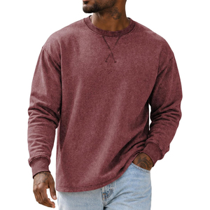 2026 Latest Custom Made Men's <b>Oversized</b> Crew Neck <b>Sweatshirt</b> Acid Wash <b>Vintage</b> Solid Black Long Sleeve Pullover Top OEM ODM - Product Image 4