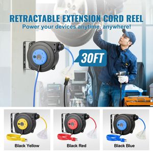 Avvolgicavo retrattile per impieghi gravosi da 30 piedi, 16AWG/3C SJTOW, con presa tripla illuminata e connettore maschio AU da 10 pollici - Product Image 2
