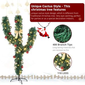 5ft PVC Material Christmas Tree Decorative Accessories 400 Branches in Cactus Shape with 110 Warm Lights 8 Modes Green Color - Product Image 3