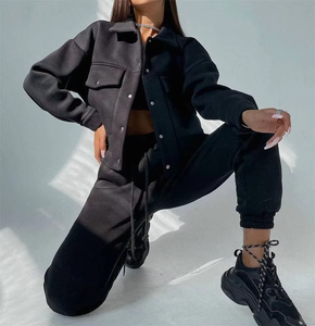 Women's <b>White</b> Cotton <b>Tracksuit</b> Set Casual Loose Fit Full Length Jogger Pants With Drawstring And Button Up Jacket Spring Wear - Product Image 2