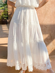 Ensemble robe et jupe longue en dentelle à épaules dénudées pour femme, blanc, tenue décontractée d'été pour les vacances - Product Image 2