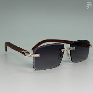 Gafas de Sol de Lujo con Lentes Negros Oscuros, Diseño Hip Hop con Cristales Baguette y Baño de Rodio, para Unisex - Product Image 3