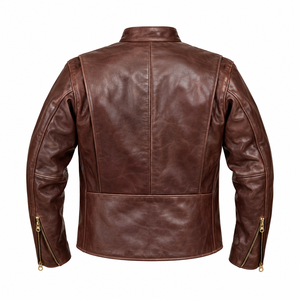 Chaqueta de Motocicleta de Cuero Clásica Original, Transpirable, para Hombre, Estilo Casual de Otoño, con Cuello Alto y Cierre de Cremallera - Product Image 2