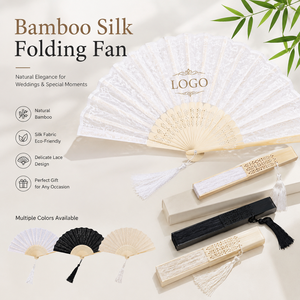 Éventail pliant personnalisé en bambou et soie avec logo, idéal pour les mariages, les fêtes, les événements, cadeau écologique promotionnel - Product Image 1
