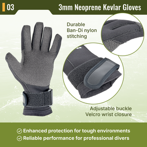 AROPEC 2026 Nouveaux gants de plongée en néoprène de 3 mm avec Kevlar, paume et doigts renforcés, sangle réglable à boucle-velcro - OEM/ODM/OBM - Product Image 4