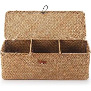 Panier rectangulaire en jonc de mer naturel avec couvercle, tressé à la main, en fibre végétale, pour l'organisation de la maison, du Vietnam - Product Image 2