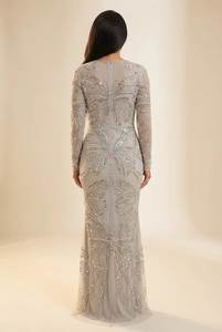 Vestidos de Noche de Sirena con Lentejuelas Teal Personalizados al por Mayor, Vestidos Formales de Manga Larga con Cuentas Pesadas, Suministro Directo de Fábrica OEM - Product Image 3