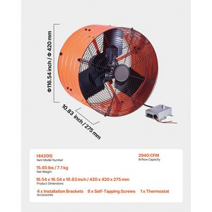 Ventilatore da Soffitta a Montaggio a Gable da 16 Pollici con Termostato Regolabile e Griglia Esterna, 2940 CFM, Capacità di Raffreddamento 420 - Product Image 4