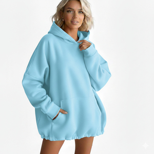 High Quality Winter Women Oversized Hoodie Customized Logo Printing Front Appliques Heat Transfer Printed 100% Cotton Fleece - Product Image 6