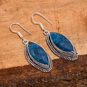 Pendientes de Apatita Azul Neón Natural con Plata, Estilo Vintage, Plata de Ley 925, Joyería Bohemia Hecha a Mano, Regalo para Ella - Product Image 2