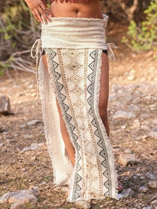 Falda Larga Tribal de Algodón con Flecos y Abertura Lateral, Estilo Bohemio, para Festivales, Ropa de Playa para Mujer - Product Image 2