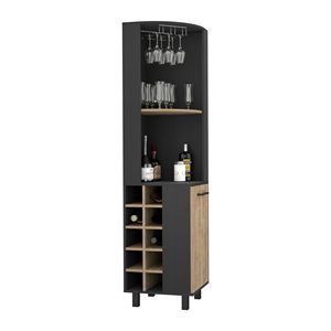 Mobile Bar Monoporta con Dieci Portabottiglie Integrati, Due Ripiani Interni e Due Ripiani Angolari, Disponibile in Nero o Pino - Product Image 1