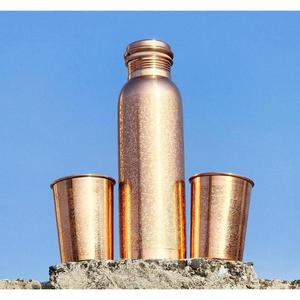 <b>Copper</b> Water Bottle With 2 Cups Traditional Design <b>Screw</b>-On Lid Reusable Travel Use Adults Metal Material Leakproof Eco Friendly - Product Image 4