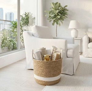 <b>Large</b> Woven Eco-Friendly Cotton Rope <b>Storage</b> <b>Basket</b> with Handles Light Yellow Round Design for Bathroom Use - Product Image 2