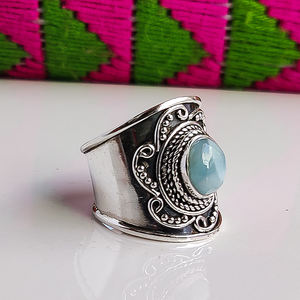 <b>925</b> Sterling <b>Silver</b> Classic Boho <b>Ring</b> Handmade Larimar Statement Women's Jewelry with Bezel Setting for Wedding & Anniversary - Product Image 3