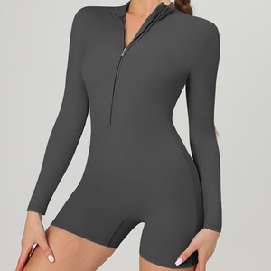 Women's High Waist Long Sleeve Solid Color Zipper Jumpsuit Sexy Club Wear Breathable Spandex Polyester Skinny Fit Above Knee - Product Image 2