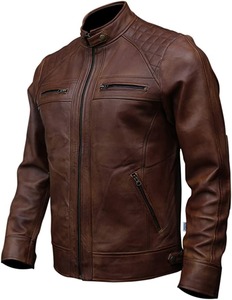 <b>Men</b> <b>Brown</b> Genuine <b>Leather</b> Biker <b>Jacket</b> Classic Motorcycle <b>Jacket</b> - Product Image 1