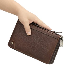 Cartera de Viaje Unisex Marrón de Cuero Genuino Vintage con Doble Cremallera, Bloqueo RFID, Gran Capacidad y Organizador - Product Image 1