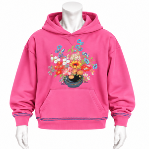 <b>Pink</b> Bouquet Flowers Hoodie Colorful Floral Embroidery Pullover <b>Sweatshirt</b> Kangaroo Pocket Oversized Fashion Casual Streetwear - Product Image 1