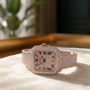 Reloj Mecánico con Esfera Cuadrada en Tono Oro Rosa, Incrustaciones de Moissanita, Correa de Acero Inoxidable, Pantalla Analógica para Hombre - Product Image 1
