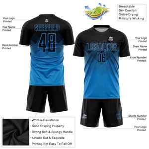 Custom Men's Soccer Jersey Set Black Blue Gradient Sublimated Moisture Wicking Crew Neck Short Sleeve <b>Athletic</b> Fit Adult Uniform - Product Image 4