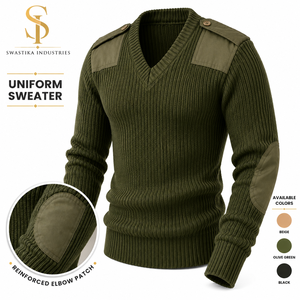 Men's Long-Sleeved <b>Wool</b> Pullover Olive Green Button Letter Knitted Design Breathable Anti-Shrink O-Neck Collar Winter Wear - Product Image 1