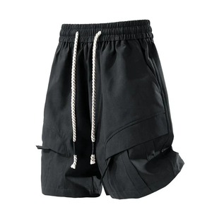 Men's Black <b>Cargo</b> <b>Shorts</b> Mid Waist Drawstring Quick Dry Polyester Casual <b>Shorts</b> With Pockets - Product Image 1
