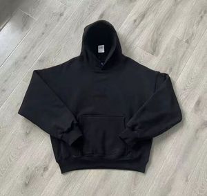 Men's Oversized <b>Black</b> Hoodie Cotton French Terry Pullover <b>Sweatshirt</b> with Kangaroo Pocket Casual Hooded Top for Autumn - Product Image 1