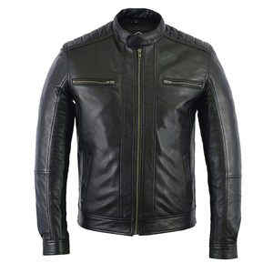 Men Distressed Vintage <b>Jacket</b> <b>Leather</b> Biker <b>Jackets</b> <b>Retro</b> Cafe Racer Motorcycle Cowhide Zipper Street Stylish Casual - Product Image 1