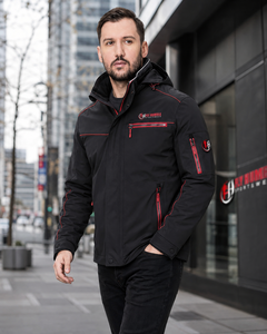 Veste à capuche noire pour homme LY HUMBLE, respirante, coupe-vent, sportive, fermeture éclair, col montant, rembourrage en polyester, coupe régulière - Product Image 1