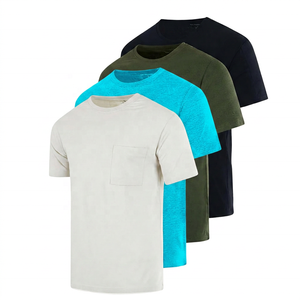 Men's Regular Fit 100% Cotton O-Neck <b>T</b>-<b>Shirt</b> Solid Color Casual Short Sleeve Breathable Jersey Knitted <b>Pocket</b> Design - Product Image 5