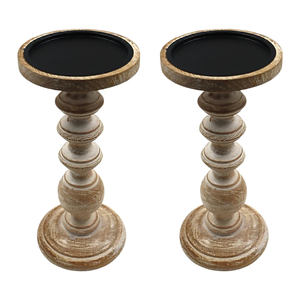 Premium Handmade Customizable <b>Wooden</b> Pillar Candle Holder Set of 2 Mango Wood Candle Stands for Home Decoration & Wedding Gift - Product Image 1